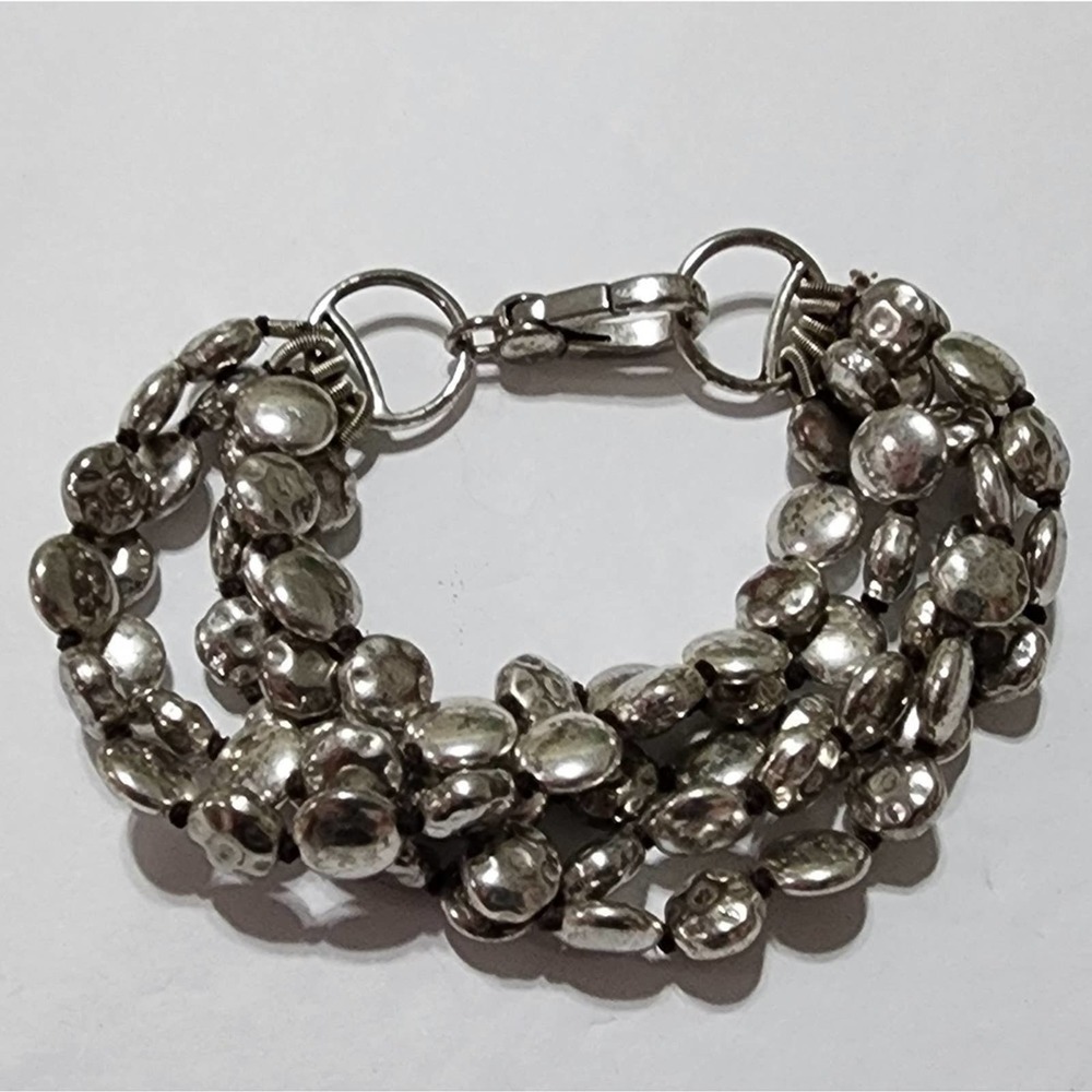 Lucky brand multi strand round disc silver tone bracelet